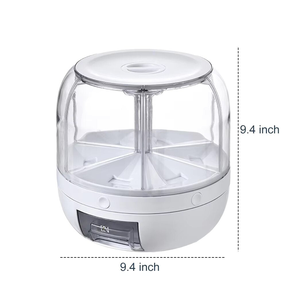 6 Grids Rice and Grain Storage Container, 360° Rotating Cereal Food Dispenser Dry Food Sealed Grains Cans