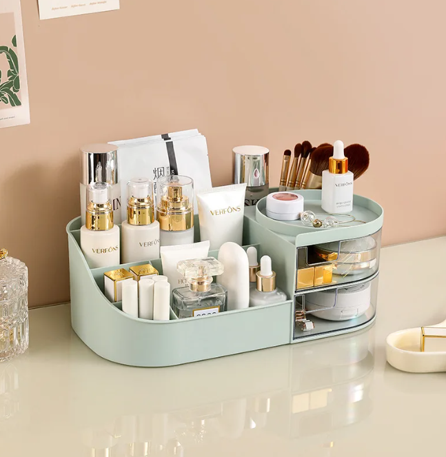 Cosmetic storage box with mirror
