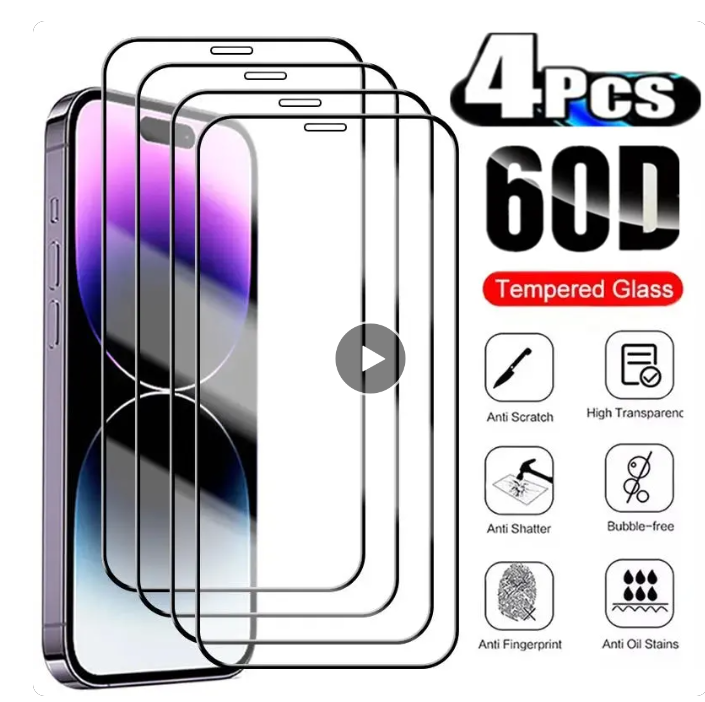 4PCS 60D Full Cover Protective Glass For IPhone