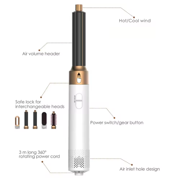 Professional Air Hair Styler 5 In 1 Hair Curling Straightening Hair Drying 1000W Hot Air Brushes