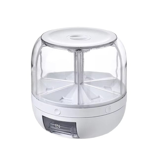 6 Grids Rice and Grain Storage Container, 360° Rotating Cereal Food Dispenser Dry Food Sealed Grains Cans