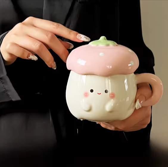 Cute Heart Strawberry Mugs with Lid And Spoon High Aesthetic Birthday Valentine&